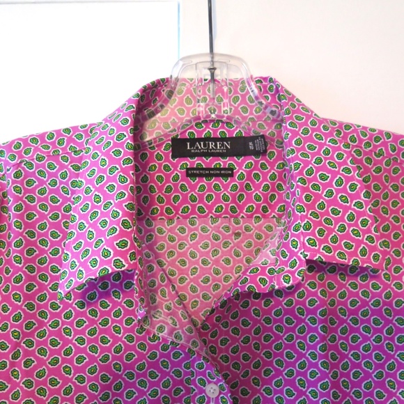 Lauren Pink Paisley No-Iron Stretch Shirt - Contrast Collar and Cuff - Picture 2 of 14